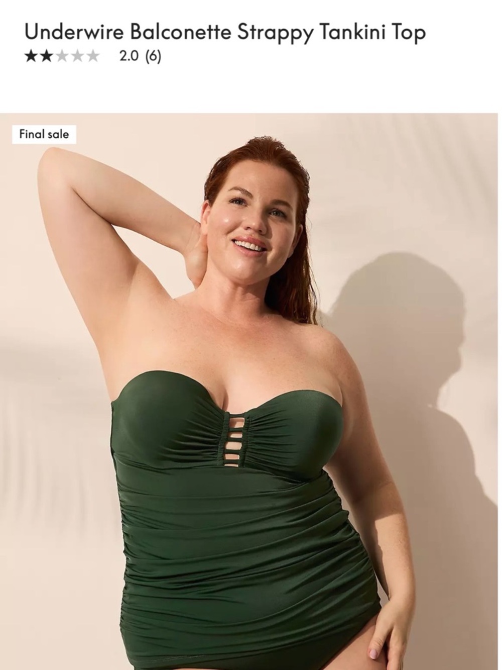 Lane Bryant Dark Green Underwire Balconette Strappy Tankini Top
